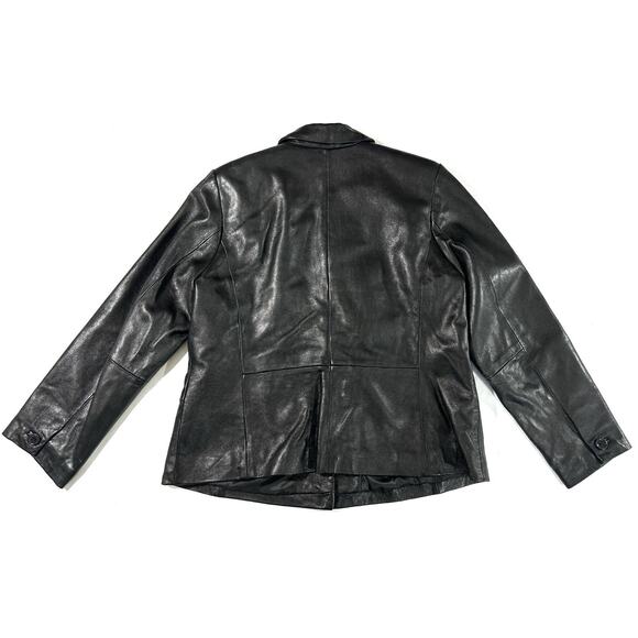 Alfani Woman 1X Black Genuine Leather Blazer Jacket Button Front Lined - Picture 7 of 7